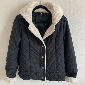 O’Neill Women’s Black Quilted Sherpa Lined Hooded Jacket Warm Cozy Winter Sz M